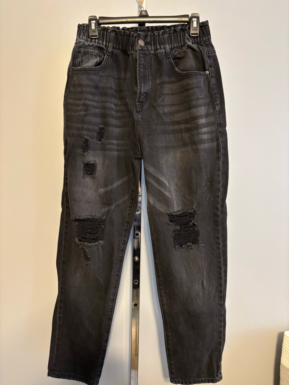 Risen Black Denim Jeans‎ Paper Bag Waist Distressing 9/29